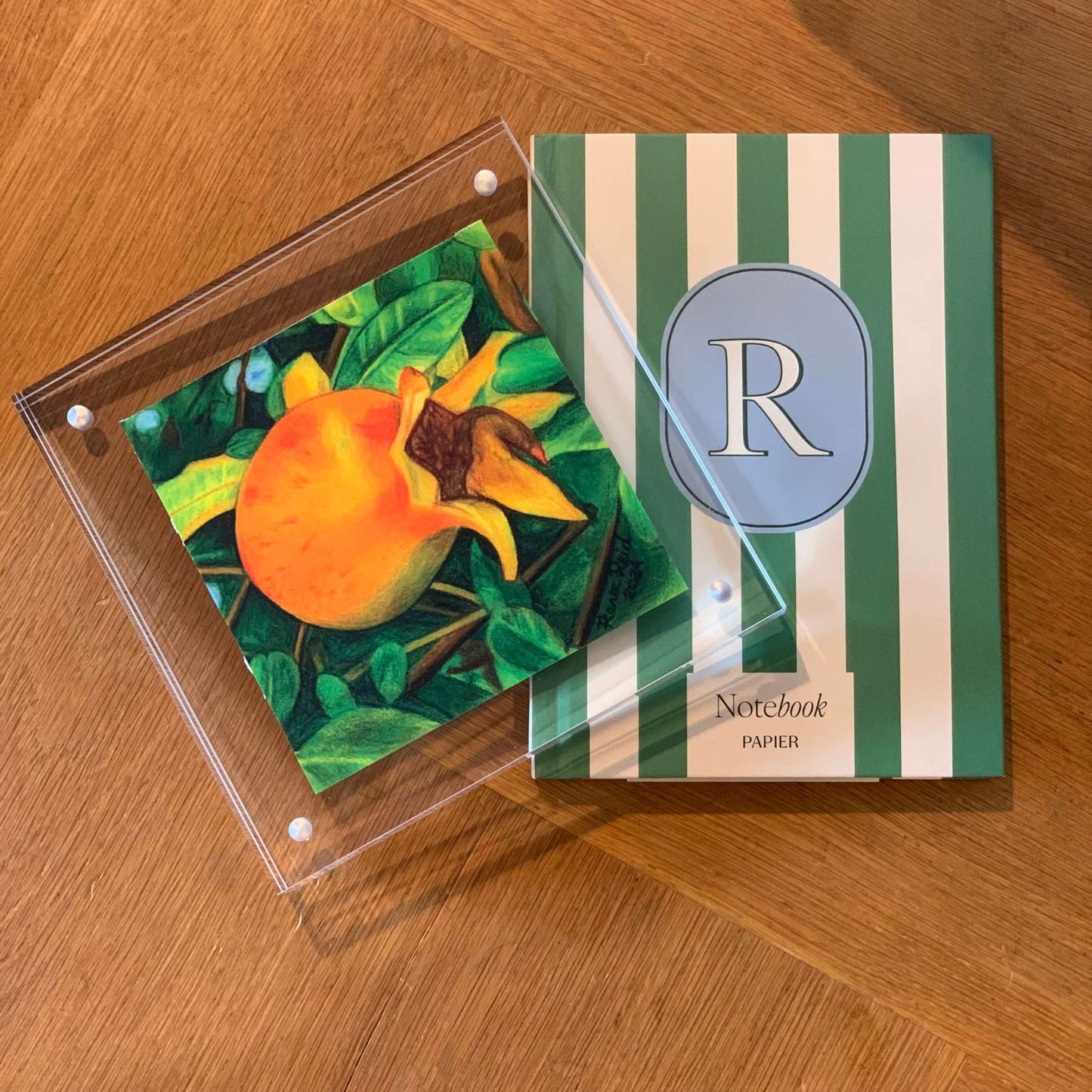 Golden Pomegranate Acrylic Framed Art Print