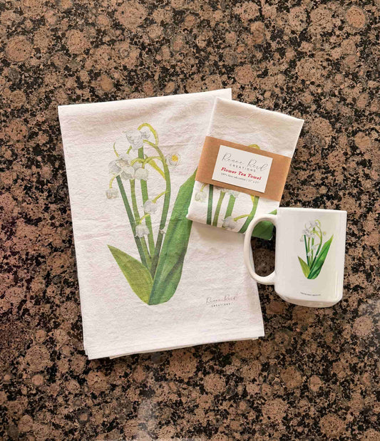 Lily of the Valley Floral Cotton Tea Towel