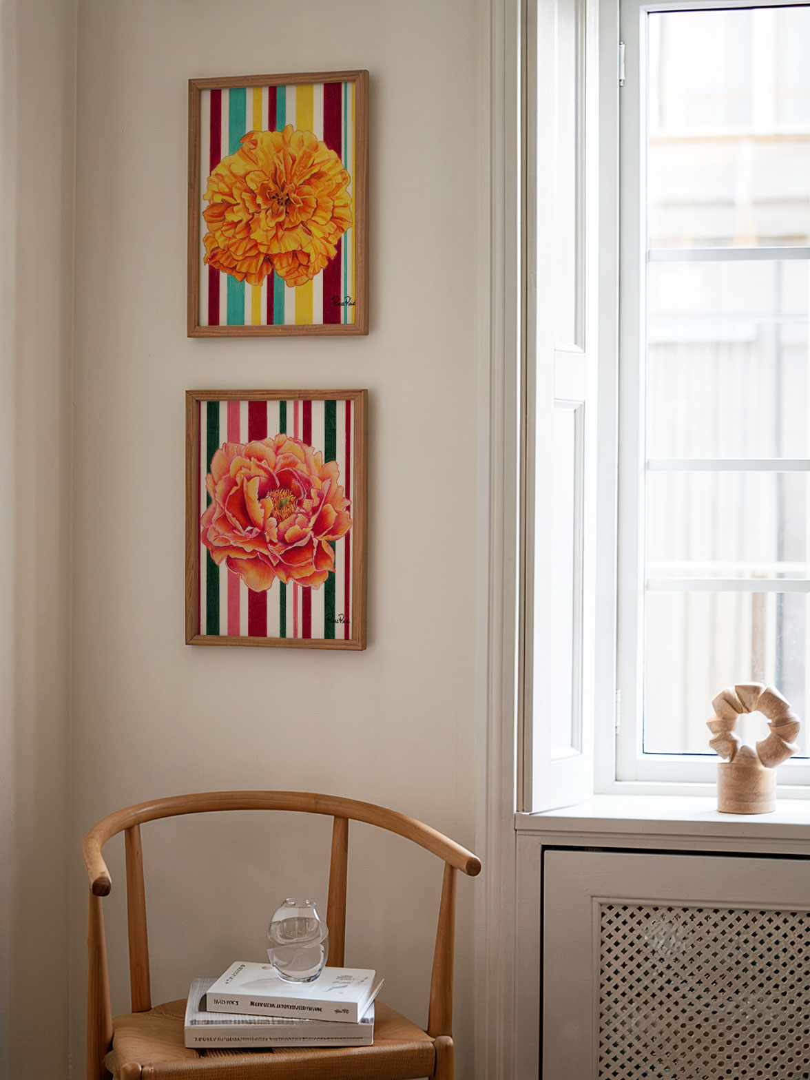 November Peony Striped Art Print