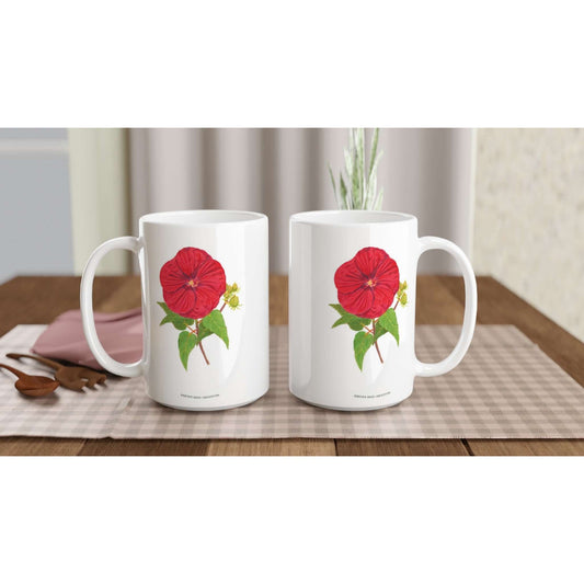 Red Hibiscus Flower Mug featuring vibrant red hibiscus design, perfect for adding tropical color to your morning routine.