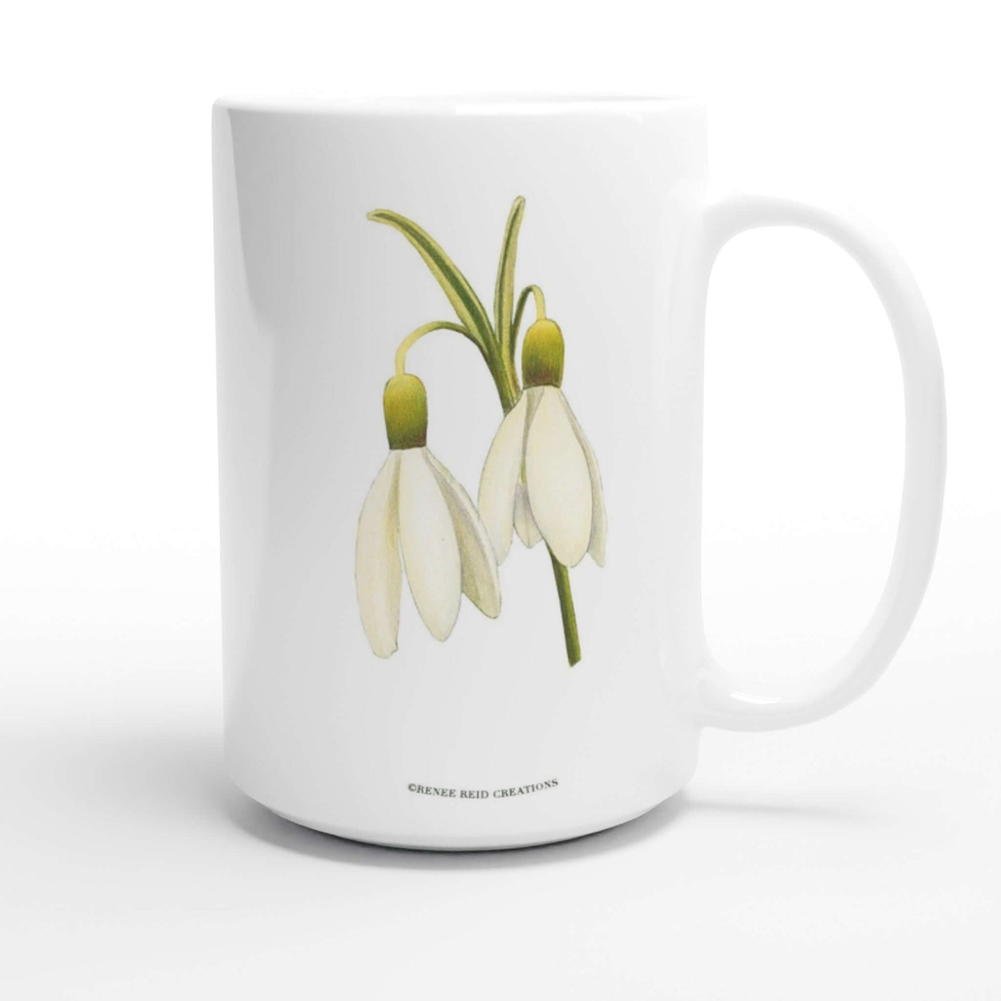 Snowdrop Duo Flower Mug showcasing delicate snowdrop blooms in soft white and green.