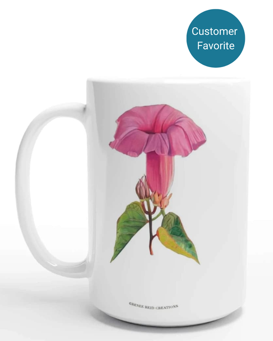 Pink Morning Glory Flower Mug 15oz