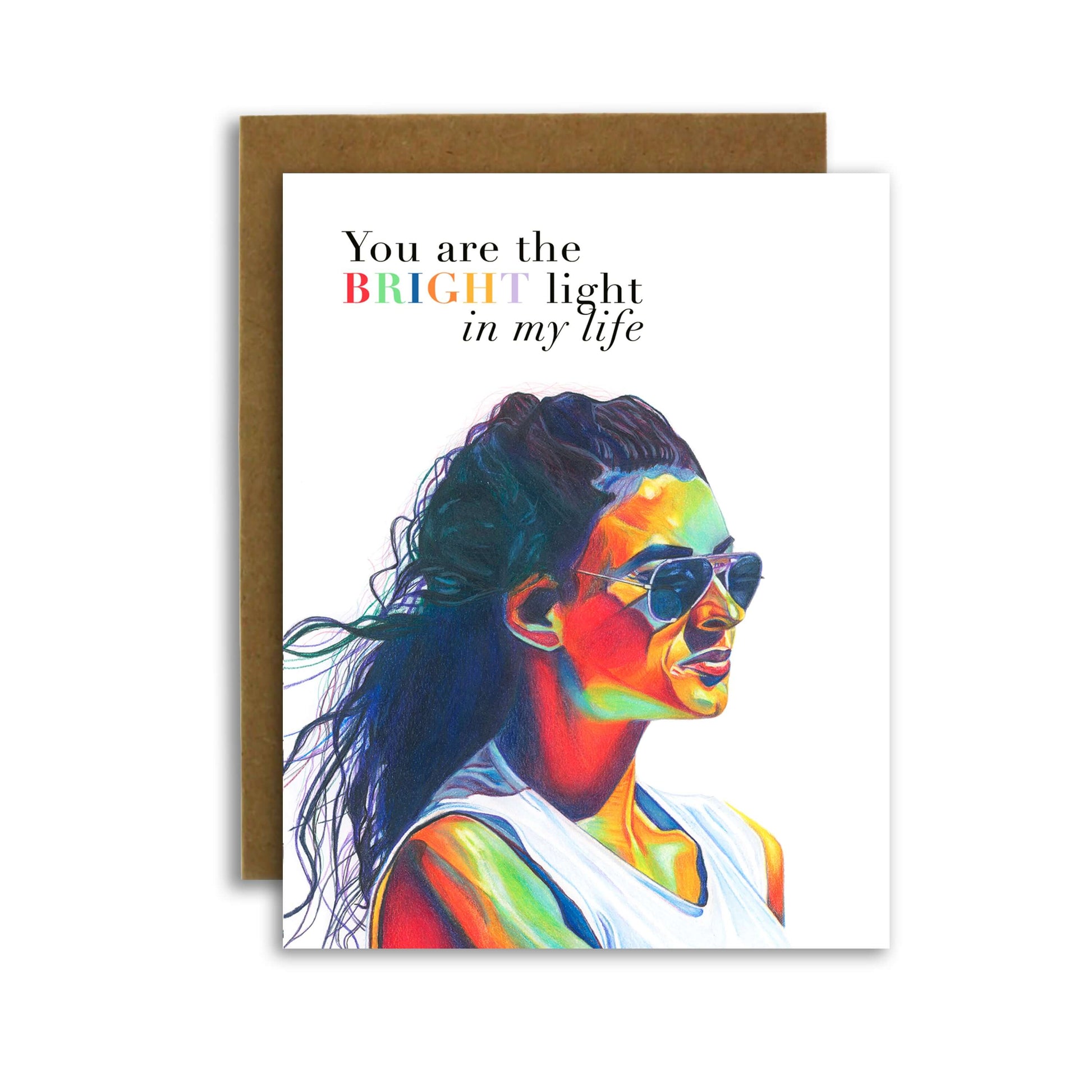 Festive Reflections of Joy Greeting Card featuring vibrant artwork and heartfelt message 'You are the bright light in my life'.