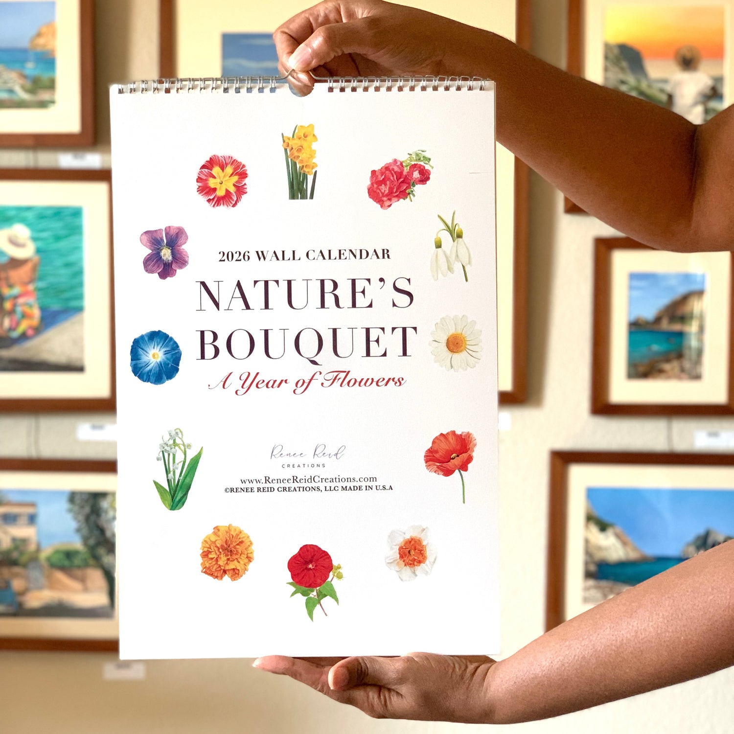 2026 Flower Wall Calendar featuring Nature’s Bouquet, showcasing colorful floral illustrations and modern design.