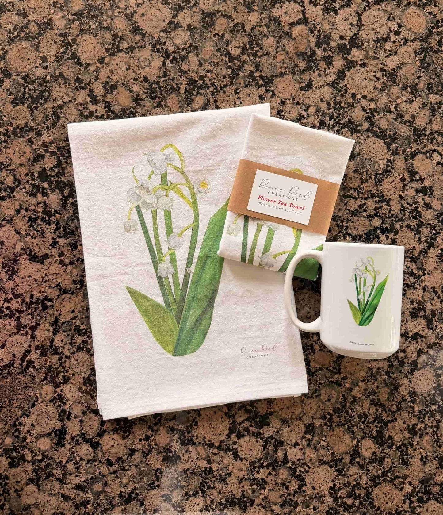 Lily of the Valley Floral Cotton Tea Towel