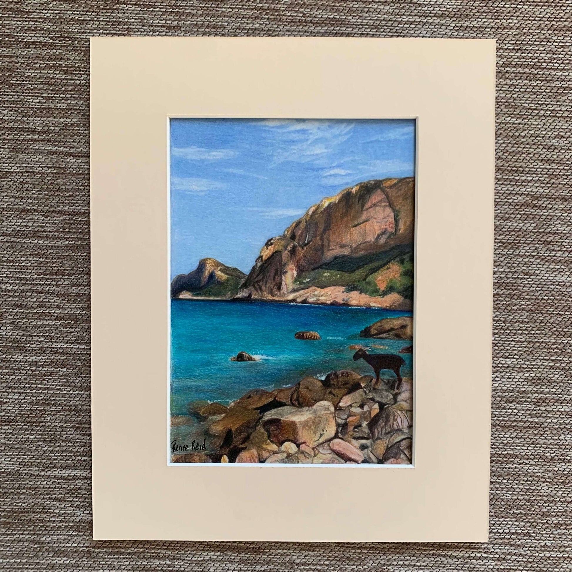 Renee Reid original art titled Idyllic paired with sandstone matboard