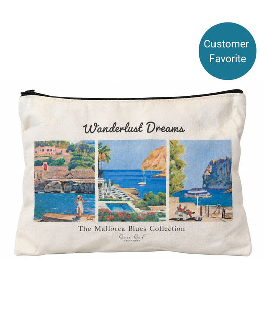 Wanderlust Cotton Canvas Zipper Pouch