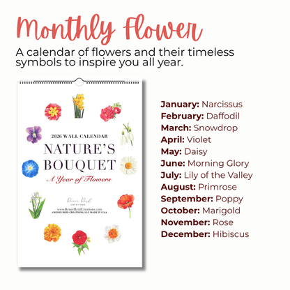 Nature’s Bouquet 2026 Wall Calendar *Free Shipping*