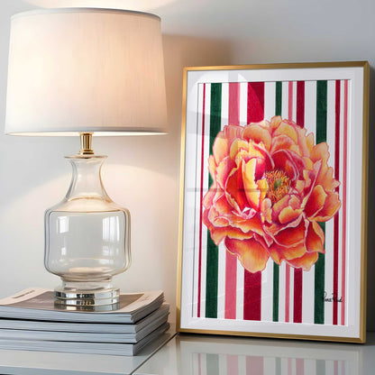 November Peony Striped Art Print