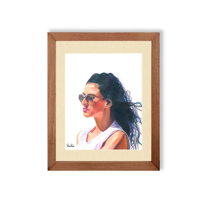 Renee Reid framed art print of a woman with a pensive look wearing sunglasses peering into the distance