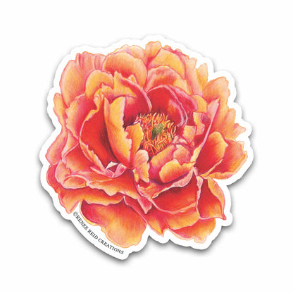 Orange Peony Flower Vinyl Sticker – Matte 3"