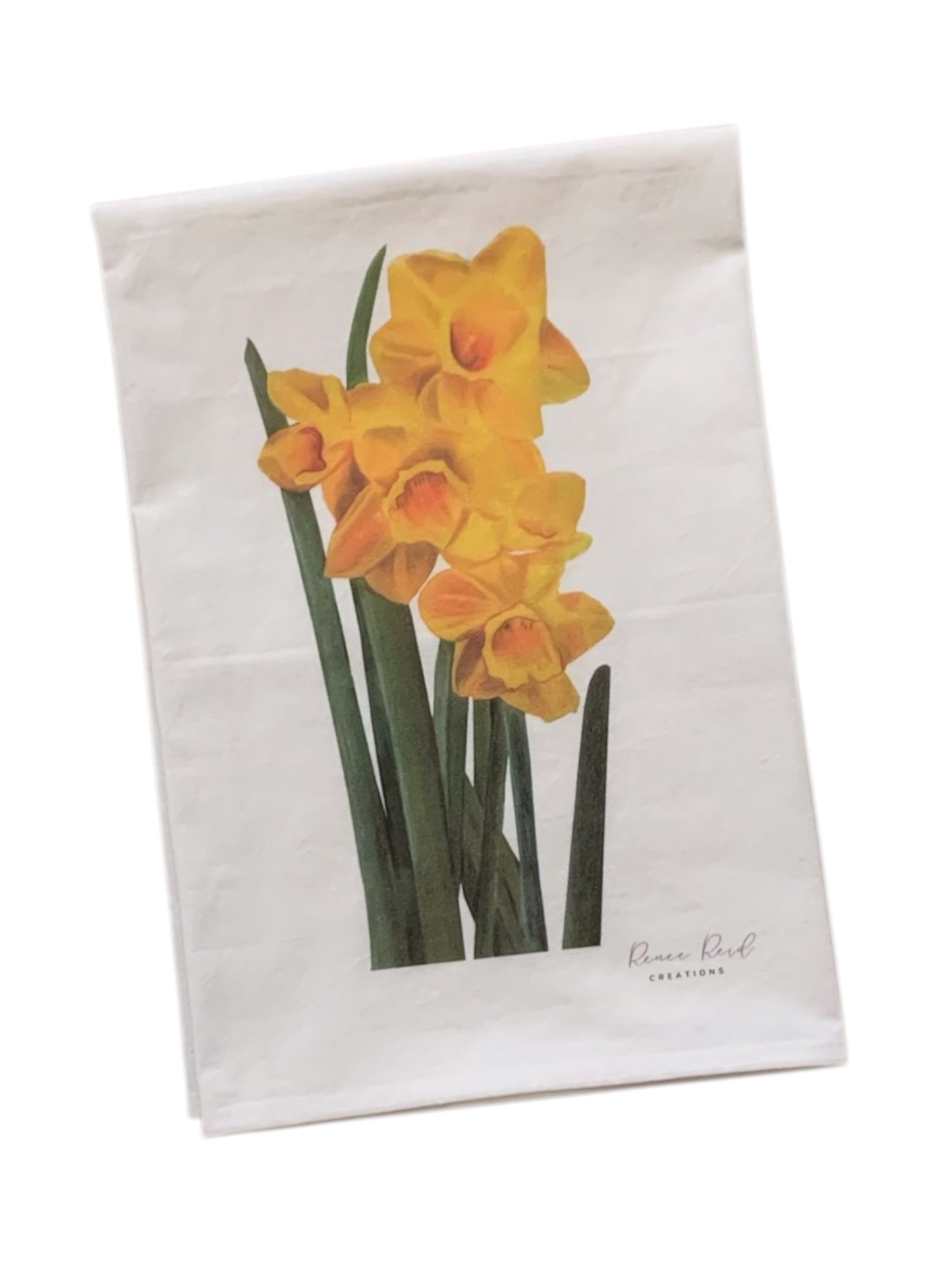 Daffodil Floral Cotton Tea Towel detail view