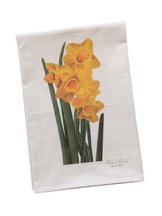 Daffodil Floral Cotton Tea Towel detail view