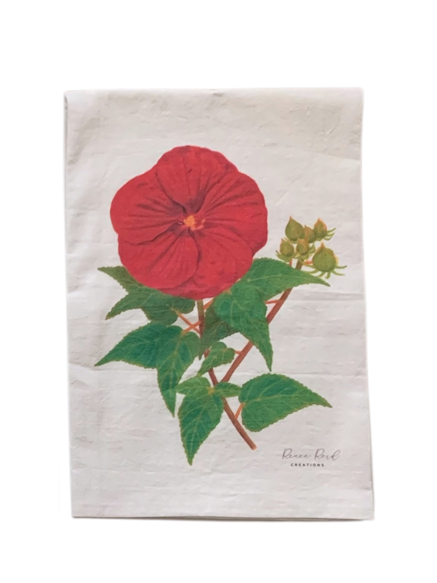 Red Hibiscus Floral Cotton Tea Towel detailed view 