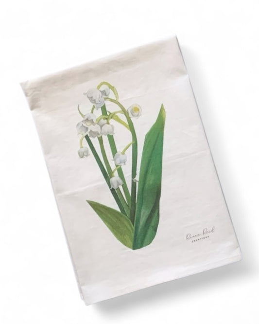 Lily of the Valley Floral Cotton Tea Towel detail view