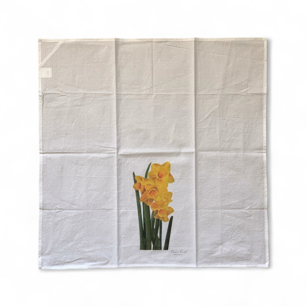 Daffodil Floral Cotton Tea Towel open and flat 