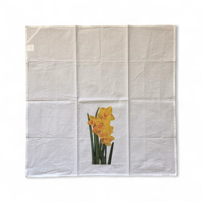Daffodil Floral Cotton Tea Towel open and flat 