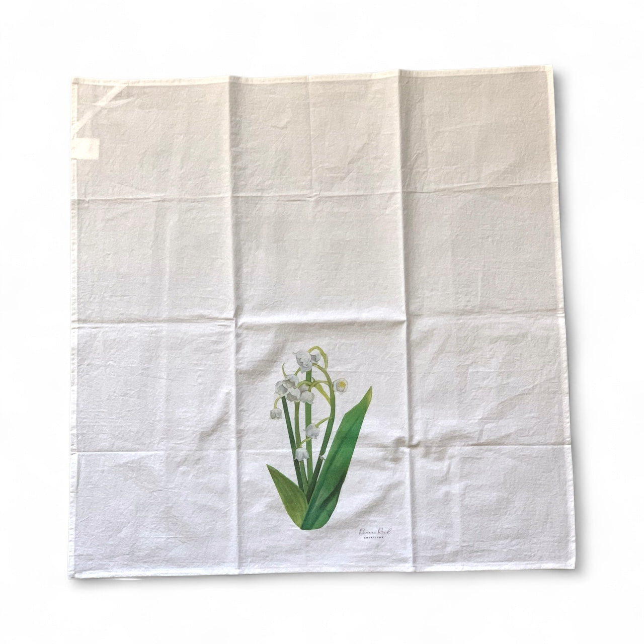 Lily of the Valley Floral Cotton Tea Towel featuring original floral artwork by Renee Reid.