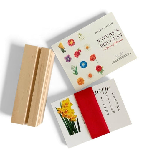 2026 Floral Mini Desk Calendar displaying colorful floral artwork, perfect for adding charm to any desk space.