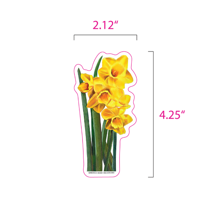 Yellow Daffodil with Leaves Flower Vinyl Sticker – Matte 3"