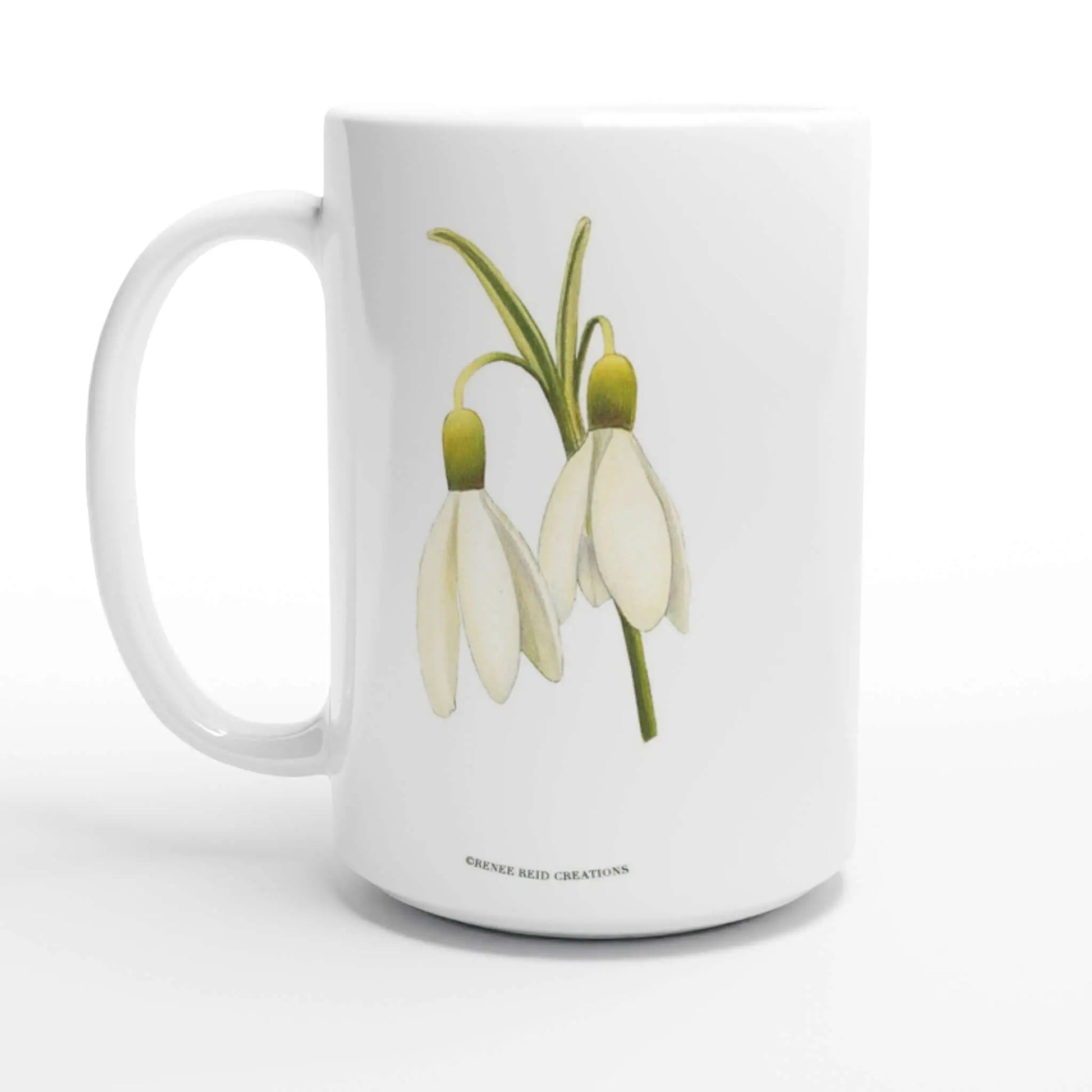 Snowdrop Duo Flower Mug 15oz featuring delicate snowdrop flowers in soft whites and greens.