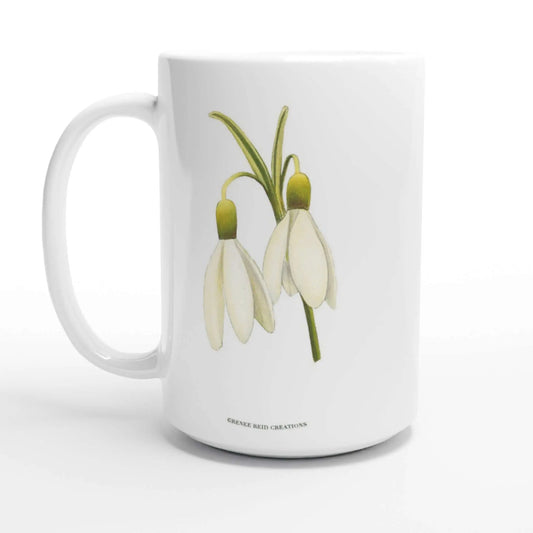 Snowdrop Duo Flower Mug 15oz featuring delicate snowdrop flowers in soft whites and greens.
