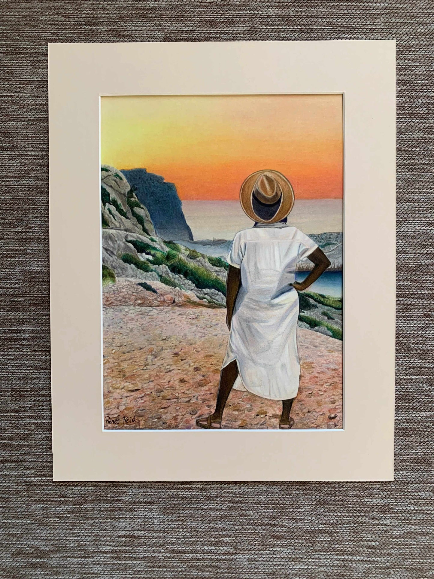 Renee Reid original art titled Sunskissed with sandstone matboard 