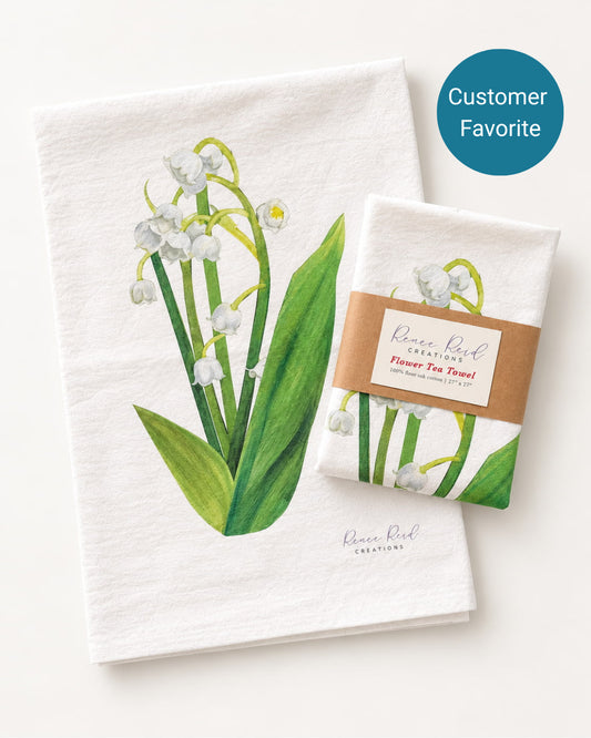 Lily of the Valley Floral Cotton Tea Towel detail view