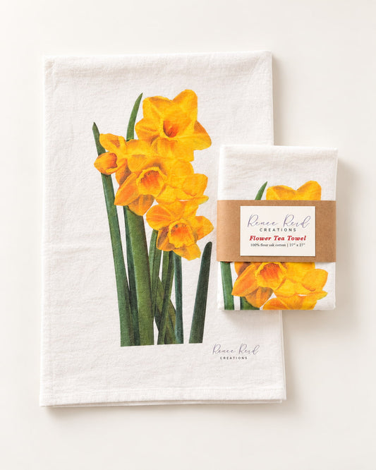 Daffodil Floral Cotton Tea Towel detail view