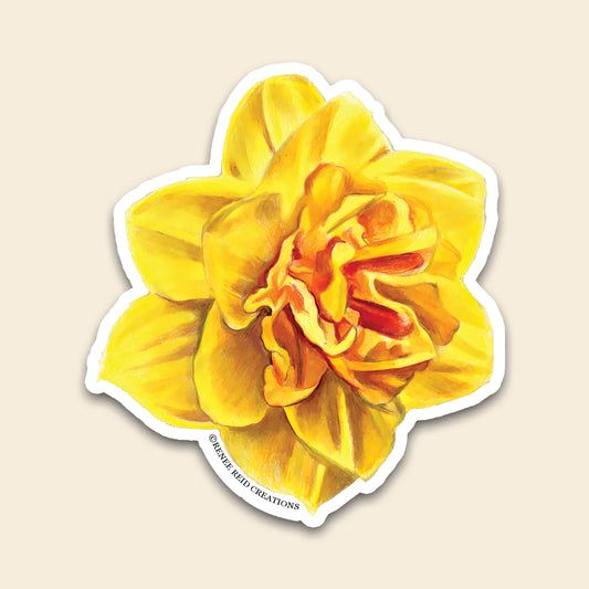 Yellow Daffodil Flower Vinyl Sticker featuring a vibrant yellow daffodil design, perfect for personalizing items.