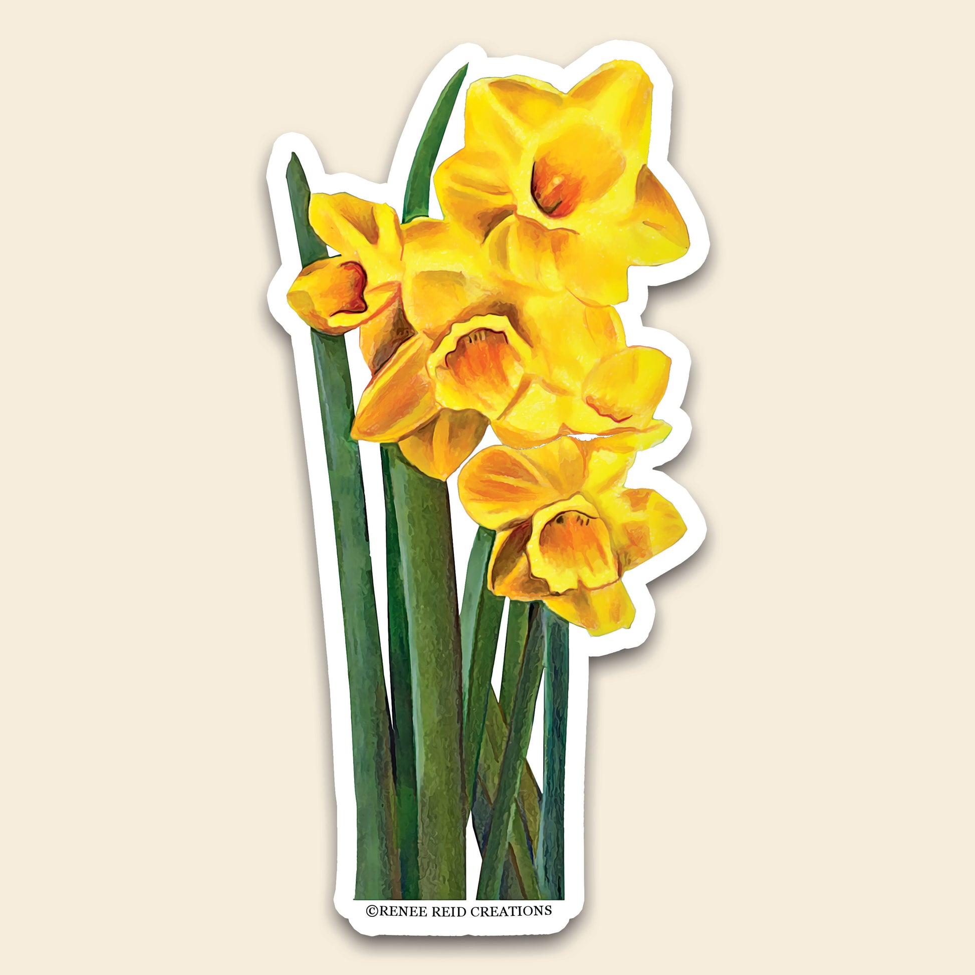 Yellow Daffodil with Leaves Flower Vinyl Sticker featuring vibrant yellow blooms and green leaves.