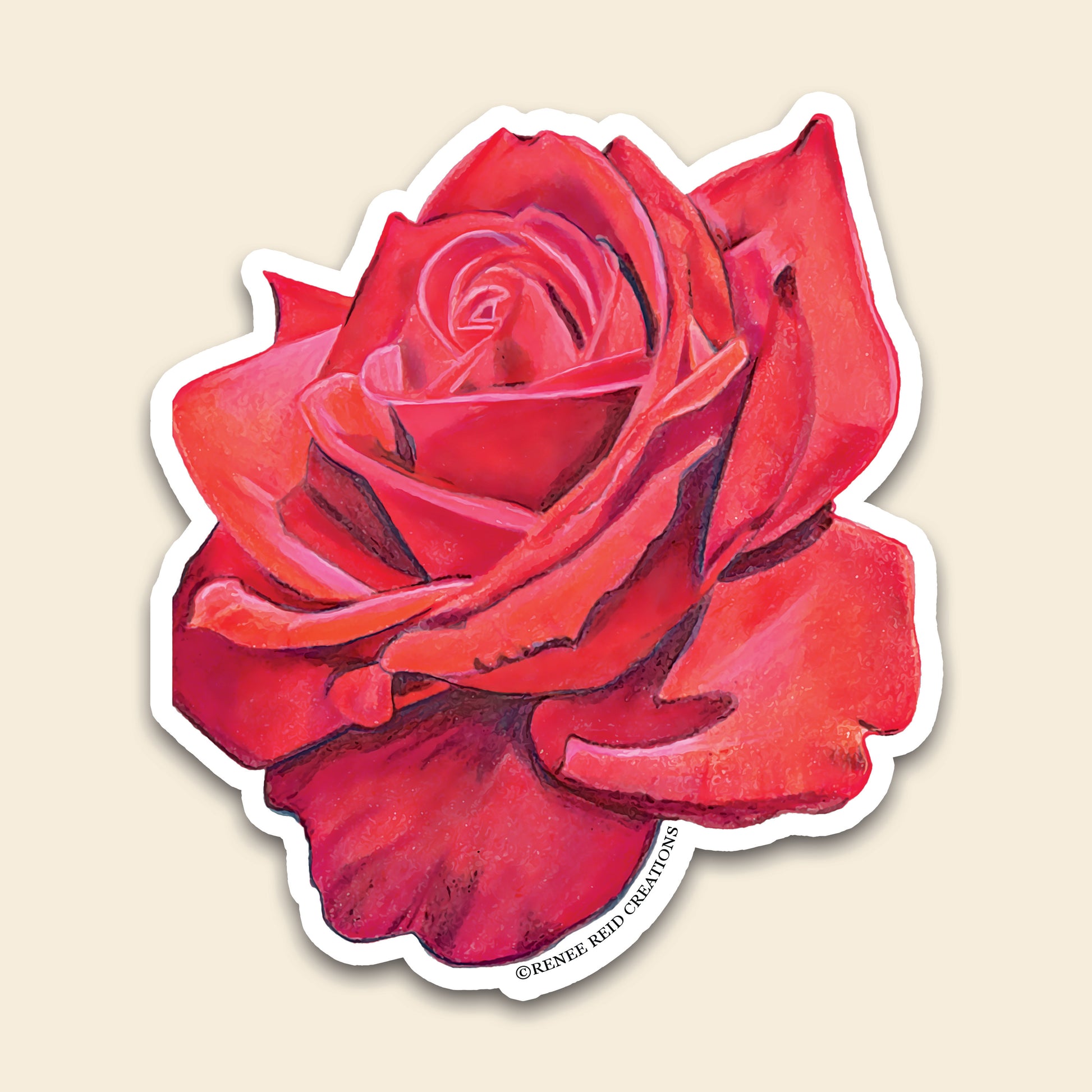 Red Rose Flower Vinyl Sticker close up